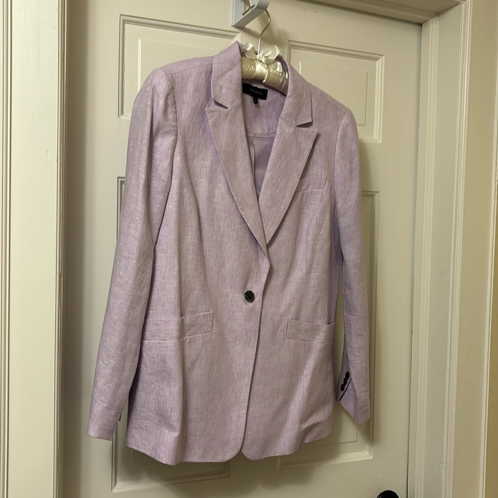Talbots lilac linen lined single breasted blazer